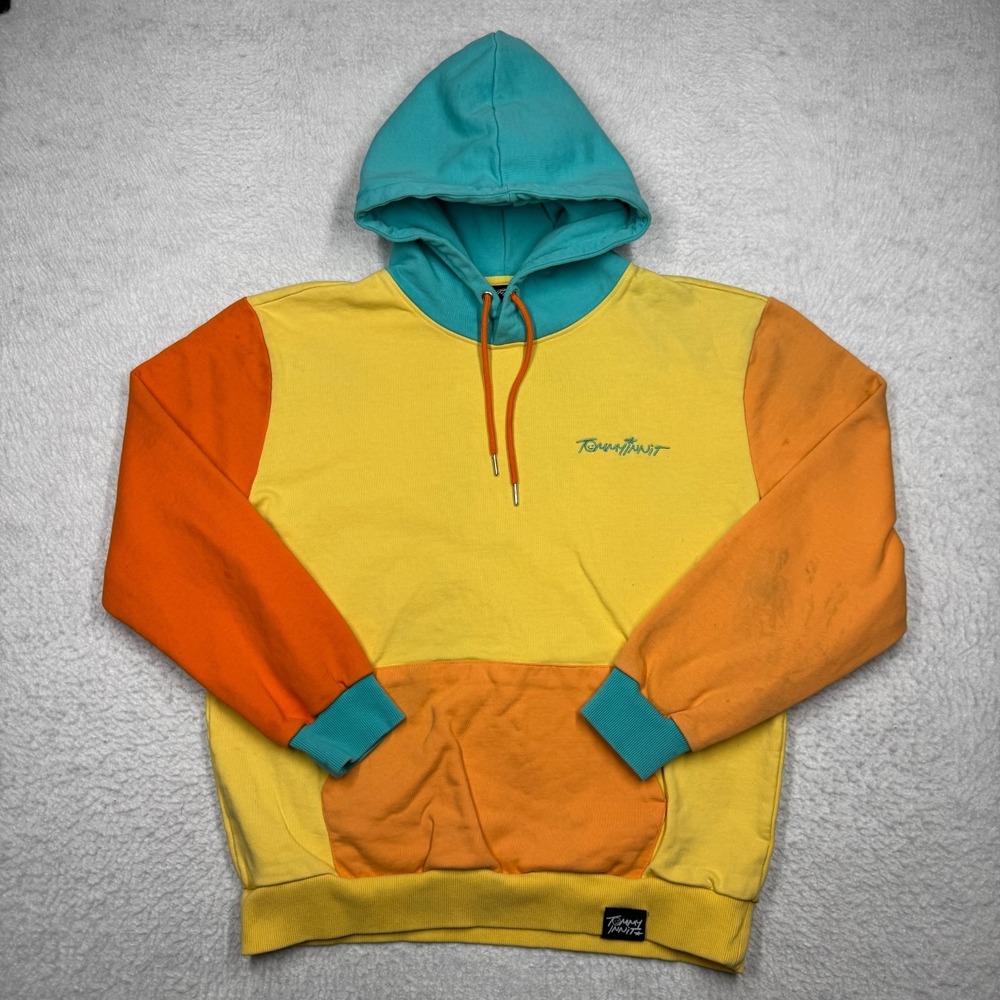 Tommyinnit Hoodie Orange Yellow Pullover Sweater Colorblock‎ Men's Size Large